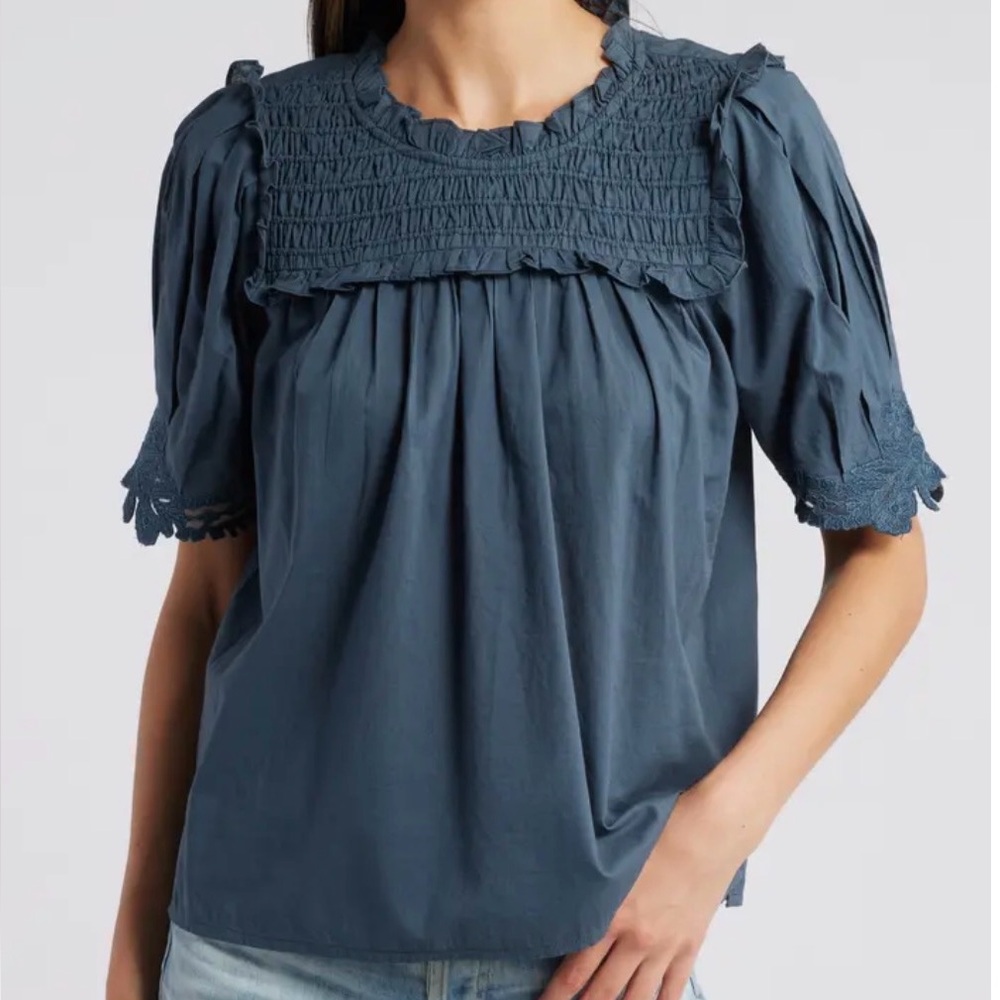 Cleobella – Nicky Smocked Ruffle Organic Cotton Top